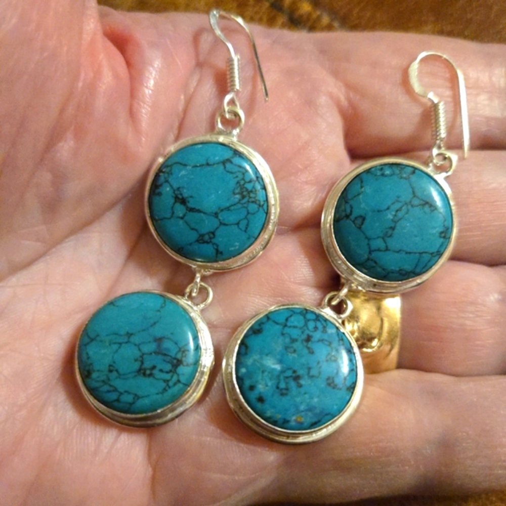 Turquoise Silver Dangle Earrings
